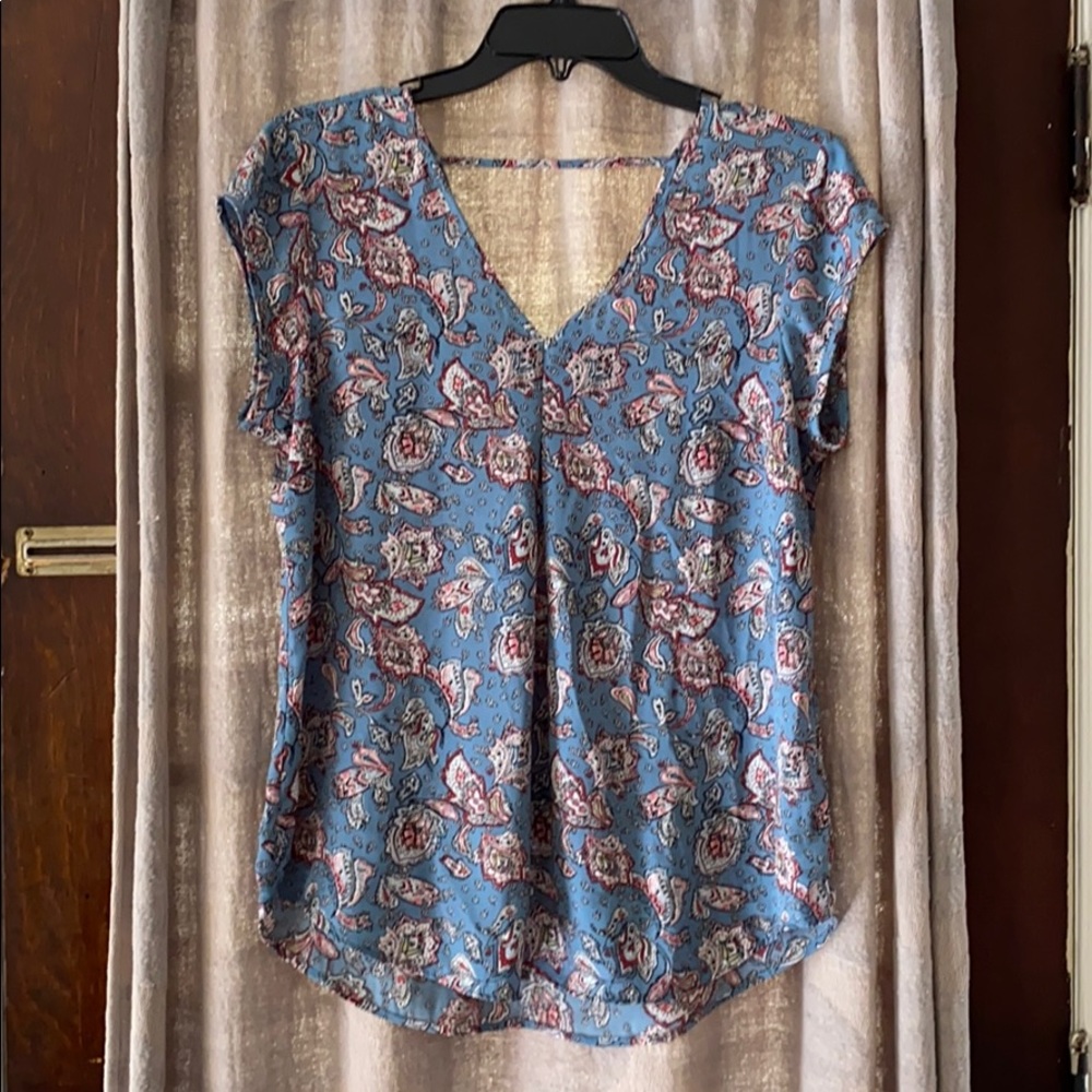 DR2 Blue Paisley & Floral V-Neck Blouse